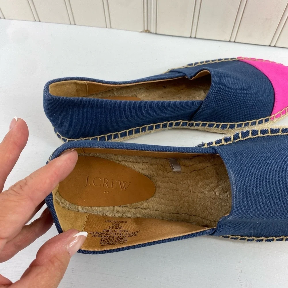 J. Crew Women’s Size 8.5 Blue Pink Canvas‎ Casual Slip On Espadrille Flats Shoes